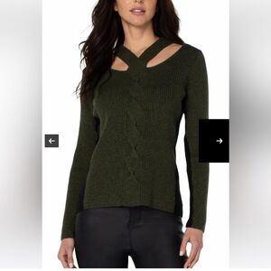 Liverpool Cable Twist Long Sleeve Sweater in Pine Heather with Black size Small